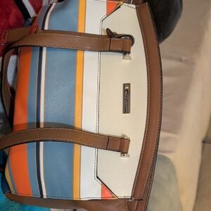 Chaps Multicolor Striped Tote with Brown Trim